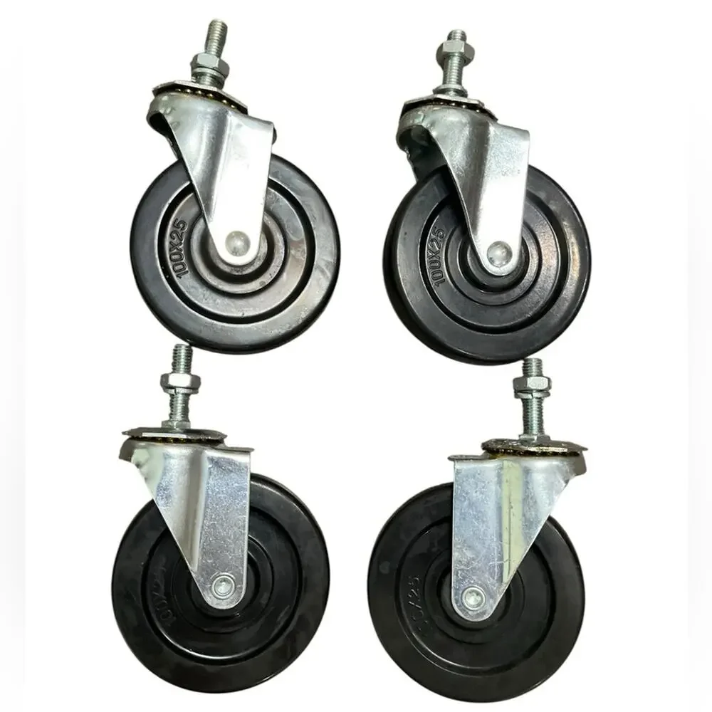 Set of 4 Black Swivel Caster Wheels 4”